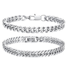 Miesten 2 kpl Curb Chain -rannekkeet, ruostumatonta terästä, 19/21/23cm, 7,5/8mm, hypoallergeeninen, ei haalistu eikä ruostu
