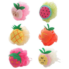 Lot de 6 éponges de douche mignonnes en forme de fruits - Boules de gommage en maille luffa pour enfants et adultes