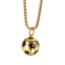 Hip-Hop Football Soccer Pendant, Stainless Steel Enamel Gold, 17.7x15.7mm Pendant, 60.5cm Link Chain Necklace for Football Supporters