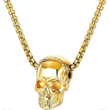 Skull-kaulakoru, titaaniteraasi, kultainen sävy, goottilainen tyyli, 60cm ketju, Halloween ja karnevaalit, miesten koru