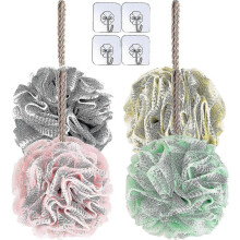 Ensemble de 4 éponges de douche en luffa avec crochets sans couture (25-26 cm)