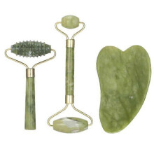 Rouleau de jade naturel et ensemble Gua Sha pour le visage, outil de massage de beauté