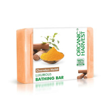 Sandelholz- und Kurkuma-Seifenstück (125 g), Chandan Haldi Premium-Badeseife