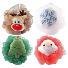 Lot de 4 boules de bain exfoliantes créatives de Noël (25-26 pièces)
