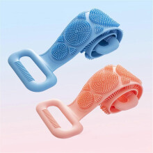 Brosse de bain exfoliante double face en silicone, manche long de 62 cm, blanche