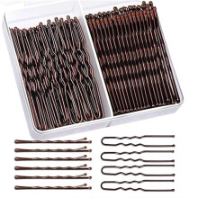 Set mit 100 braunen Haarnadeln (5 cm, 50 normale Haarnadeln und 50 U-förmige Haarnadeln) für Damenfrisuren, inklusive Mini-Behälter