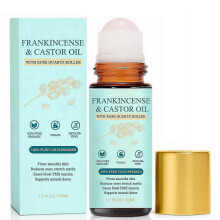 Rouleau de massage visage en quartz rose bio et roll-on à l'huile de ricin pour les yeux, les cicatrices et les vergetures (50 ml)