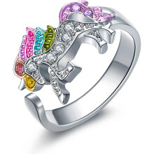 Silver Tone Rainbow Unicorn Pendant Necklace for Girls and Women