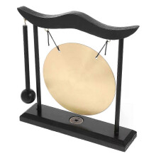Petit gong de table en cuivre, cymbales Feng Shui en métal, décoration chinoise en bois, pour centre de table basse de salon, 19 x 19 x 4,8 cm