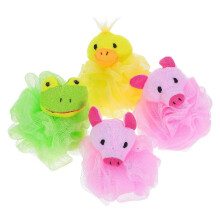 Ensemble de 4 éponges de douche pour enfants - Éponges de bain animaux de dessin animé, boules d'éponges douces et colorées