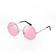 Runde Retro-Sonnenbrille, Unisex, Steampunk-Stil, flache Gläser, UV400-Schutz, Rosa, 52 mm x 52 mm, Vintage-Ästhetik der 60er, 70er und 80er Jahre