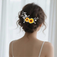 Silberner Brauthaarkamm mit Sonnenblumen-Kristallperlen-Design für Hochzeiten im Boho-Stil, Strandhochzeiten und Abschlussbälle