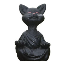 Statue de chat zen en résine noire, sculpture de yoga, idéale pour la décoration de jardin.