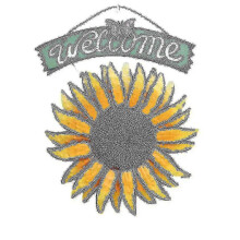 Panneau de bienvenue de jardin en métal à suspendre, décoratif, tournesol, plaque de bienvenue peinte à la main pour extérieur