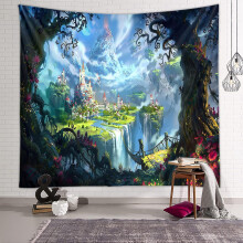 Tapisserie murale psychédélique « Forêt onirique », multicolore, en tissu, pour la décoration de chambre, salon ou dortoir.