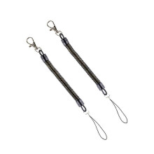 Joustava sisäänvedettävä jousitettu avaimenperärannekoru, mustaa muovia, 25 cm, 2 kpl karabiinihaalla