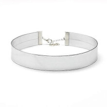 Lesklý široký metalický strieborný choker náhrdelník zo striebornej zliatiny, nastaviteľná dĺžka 32 cm