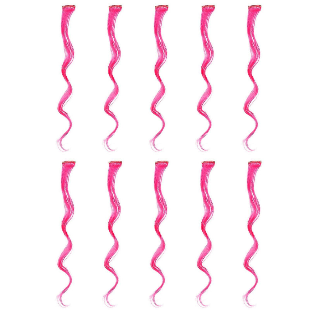 Synthetic Hair Clip in Extensions for Decoration, 10Pcs, Pink, 50cm Length