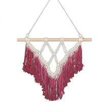Tapisserie murale bohème rouge à pompons en coton tissé pour la literie et la décoration