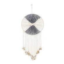 Tapisserie murale géométrique bohème tissée en macramé, faite main, avec pompons - 1 pièce - Idée cadeau décoration