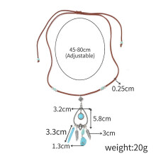 Turkoosi riipuskaulakoru, 45-80 cm säädettävä pituus, 20 g paino, arkikäyttöön tarkoitettu koru naisille