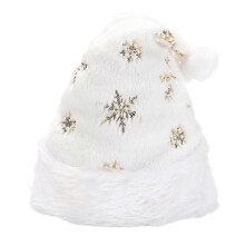 Bonnet de Noël en peluche douce, motif flocons de neige dorés et argentés, accessoire photo pour les fêtes de fin d'année, couvre-chef d'hiver
