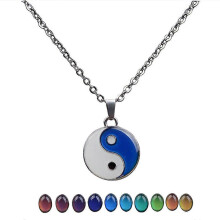 Temperature Sensitive Colour Changing Yin Yang Gossip Pendant Choker Necklace, Stainless Steel Chain, Alloy Pendant, Comes With Gift Box