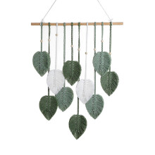Tapisserie macramé ethnique à motifs de feuilles et perles de bois, attrape-rêves mural décoratif pour maison, appartement ou maison de campagne.