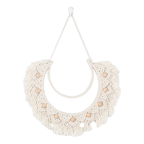 Boho-Makramee-Wandbehang mit Quasten, halbrunder Holzteppich, einzigartige Wohnaccessoires