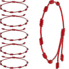 Kabbalah 7 Knot Red String Bracelets, Adjustable Length Handmade, 6 Pieces, for Daily Wear and Sharing
