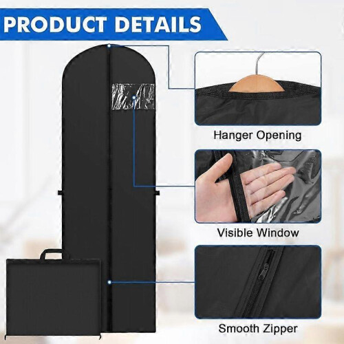 Bolsa para Vestidos de Noiva 72 Polegadas, Capa de Cabide Longo com Janela Transparente e Expansão Lateral, Preto, Armazenamento e Viagem 1