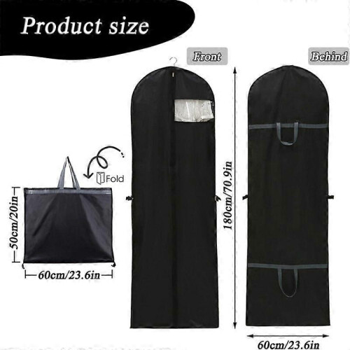 Bolsa para Vestidos de Noiva 72 Polegadas, Capa de Cabide Longo com Janela Transparente e Expansão Lateral, Preto, Armazenamento e Viagem 2
