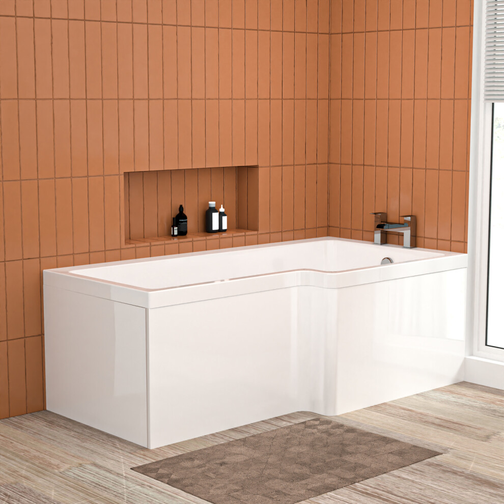 Nes Home L Shaped Rh 1600Mm Curved Shower Bath Acrylic & Front Panel