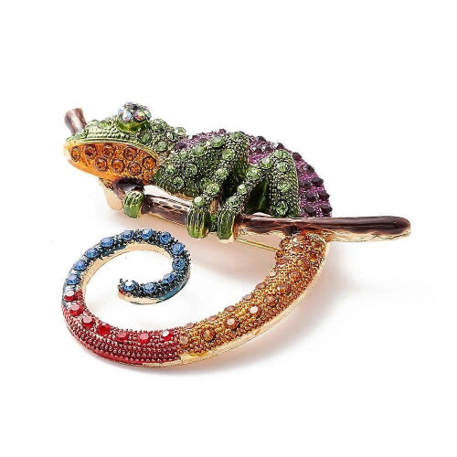Emaille Brosche, mittelfliederrot, hellgold, mit Strass Chameleon,3 Stück pro Packung 2