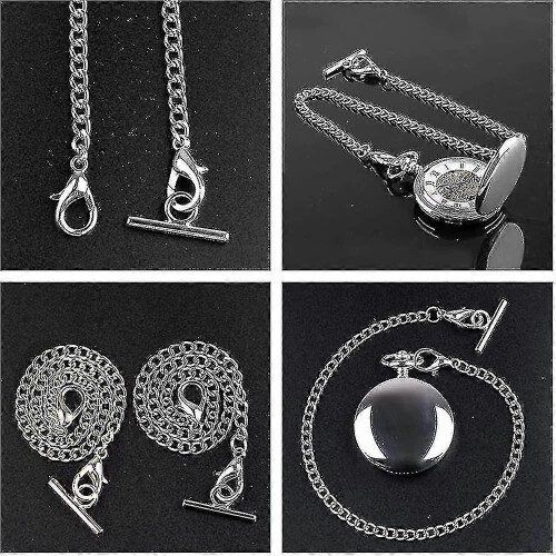 Corrente para Relógio de Bolso 14 Polegadas, Compatível com Relógios de Bolso Mecânicos e de Quartzo Vintage, 2 Unidades, T-bar e Gancho 2