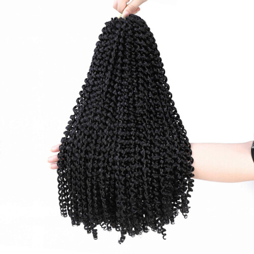 Extensões de Cabelo Humano Crespo Cacheado, Tranças Crochê Pré-Torcidos 14 Polegadas, 100 Fios, Preto Natural 1