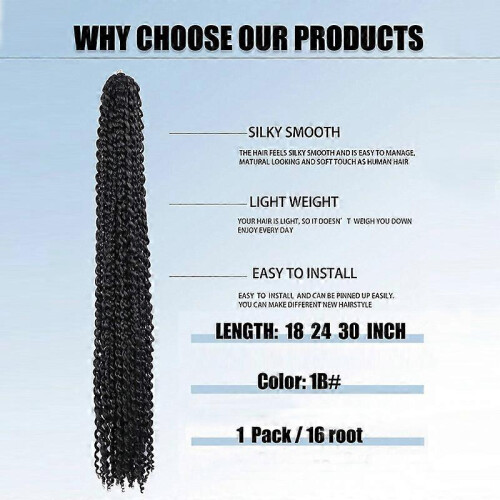 Extensões de Cabelo Humano Crespo Cacheado, Tranças Crochê Pré-Torcidos 14 Polegadas, 100 Fios, Preto Natural 2