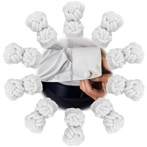 White Cufflinks for Men, Knot Design, Polyester Rubber, 20mm, 10-Piece Set 2