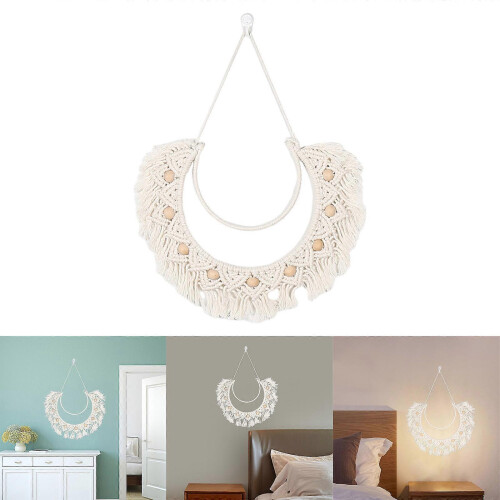 Boho-Makramee-Wandbehang mit Quasten, halbrunder Holzteppich, einzigartige Wohnaccessoires 1