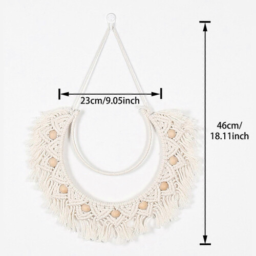 Boho-Makramee-Wandbehang mit Quasten, halbrunder Holzteppich, einzigartige Wohnaccessoires 2