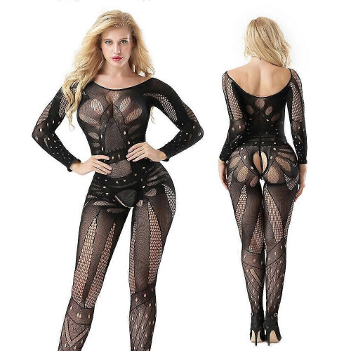 Plus Size Mesh Fishnet Body Stocking Long Lingerie Underwear Black Solid 1
