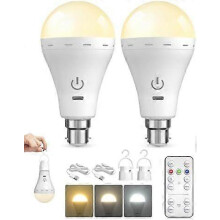 Rechargeable Light Bulbs with Remote B22, 3-Color & Stepless Dimmable with Timer, USB Rechargeable Battery Light Bulb, Up to 35H, Emergency  szbym01