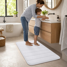 (Large Mat 50x80cm, White) OXFORD Foam Bath Mat | Memory Foam Non Slip Velvet Mat Extra Absorbent Bathroom Doormat & Rug