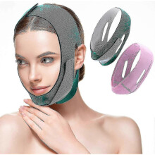 Gesichtsformende V-Linien-Maske, 2-teilig für Damen – Reduziert das Doppelkinn, strafft die Haut, schmerzfreies Gesichtsformungsband (Grün, Rosa)