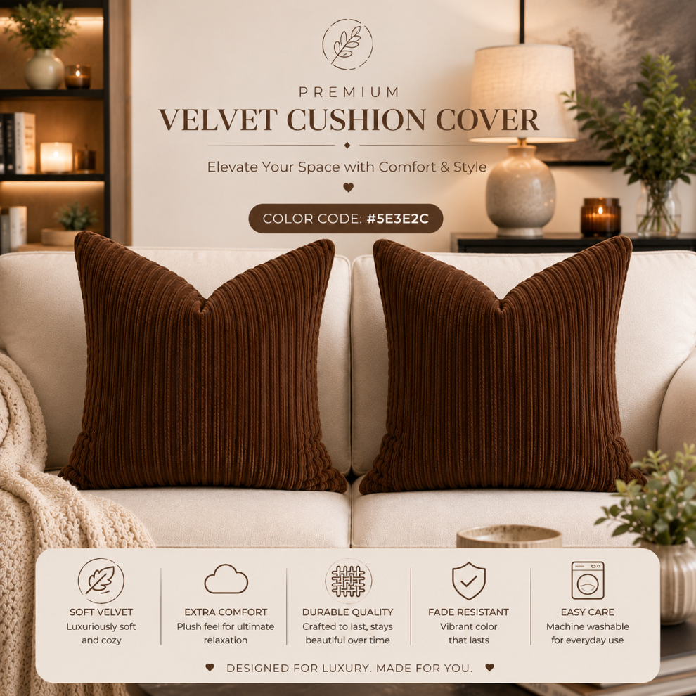 Imperial Rooms (Pack Of 4, Stripe Velvet Filled Cushion Coffee) Velvet Cushions Filled 2 & 4-Pack Quilted Cushion Pads