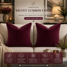 (Pack of 4, Stripe Velvet Filled Cushion Red) Velvet Cushions Filled 2 & 4-Pack Quilted Cushion Pads