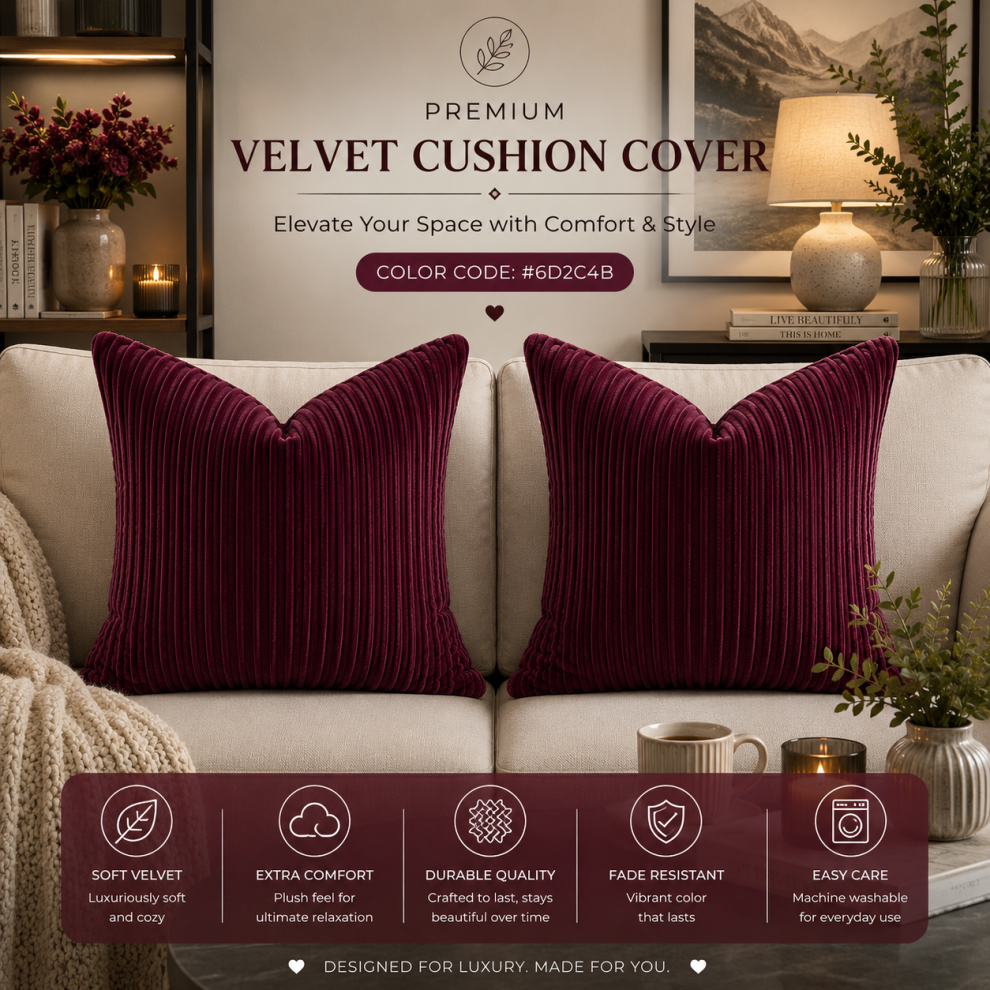 Imperial Rooms (Pack Of 4, Stripe Velvet Filled Cushion Red) Velvet Cushions Filled 2 & 4-Pack Quilted Cushion Pads