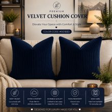 (Pack of 4, Stripe Velvet Filled Cushion Navy) Velvet Cushions Filled 2 & 4-Pack Quilted Cushion Pads