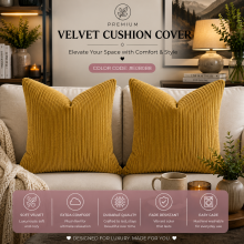 (Pack of 4, Stripe Velvet Filled Cushion Ochre) Velvet Cushions Filled 2 & 4-Pack Quilted Cushion Pads