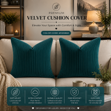 (Pack of 4, Stripe Velvet Filled Cushion Teal) Velvet Cushions Filled 2 & 4-Pack Quilted Cushion Pads